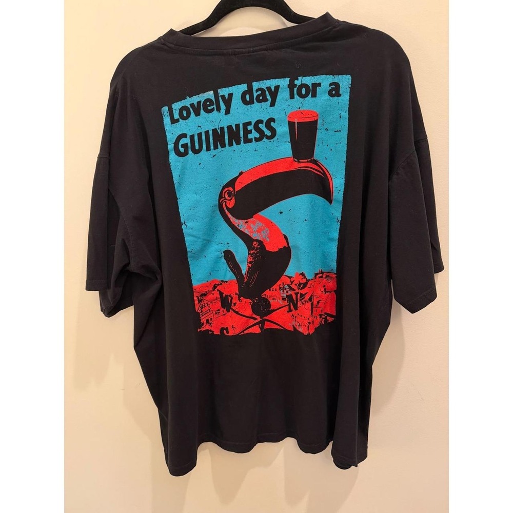 Guinness Toucan Beer Graphic T-Shirt Men's XXL Black Distressed Cotton Tee